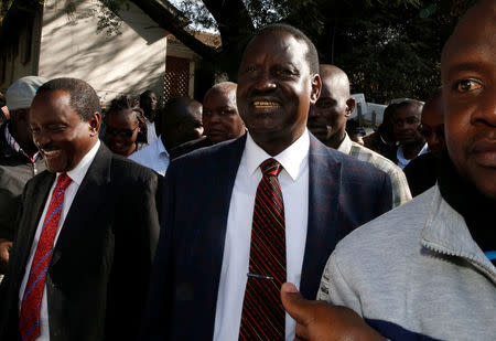 Opposition leader Raila Odinga arrives to deliver a news conference at the offices of the National Super Alliance (NASA) coalition in Nairobi, Kenya August 16, 2017.REUTERS/Thomas Mukoya