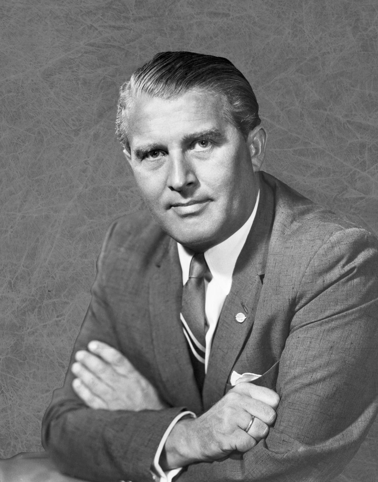 Dr. Wernher von Braun (1912–1977) was one of the most important rocket developers and champions of space exploration in the twentieth century. As a youth he became enamored with the possibilities of space exploration by reading the work of Hermann Oberth, whose 1923 book The Rocket into Interplanetary Space, prompted von Braun to master calculus and trigonometry so he could understand the physics of rocketry.