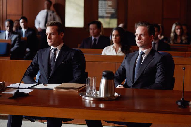 <p>Shane Mahood/USA Network/Courtesy Everett</p> Gabriel Macht and Patrick J. Adams on 'Suits'