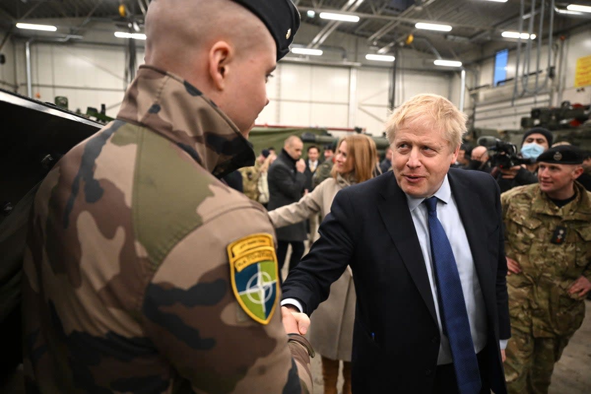 Boris Johnson meets NATO troops in Tallinn (PA)