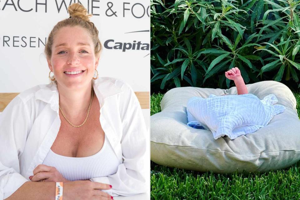 <p>Alexander Tamargo/Getty, Molly Baz/Instagram</p> From Left: Molly Baz; and her newborn son