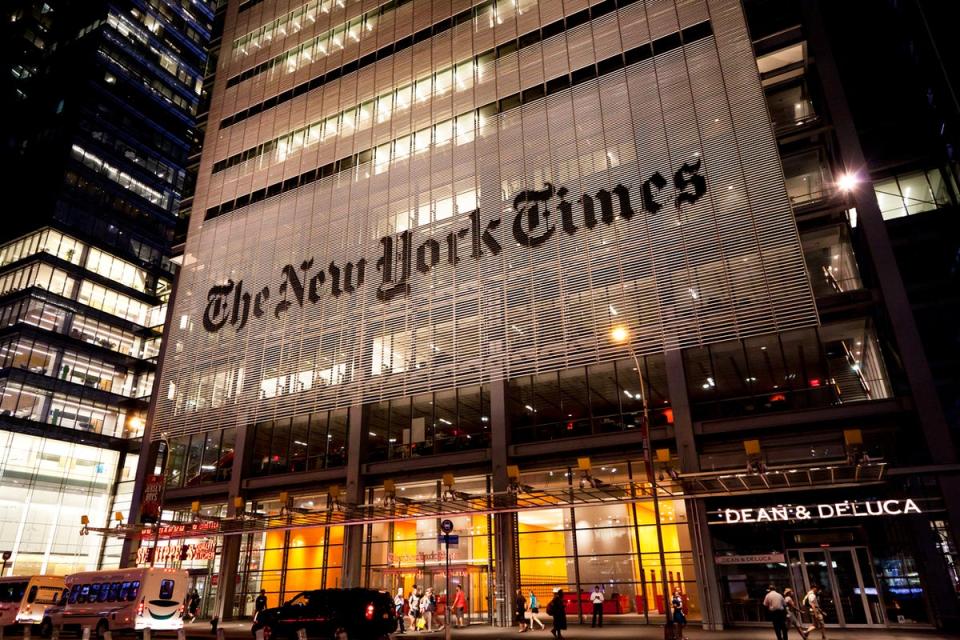 New York, NY, USA - July 11, 2016: Headquarters of The New York Times in night (Getty Images)