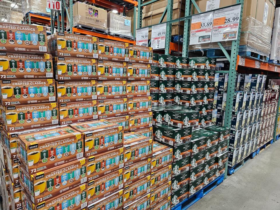Boxes of coffee pods in Costco