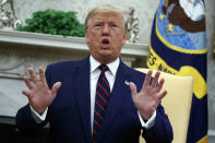 FILE - In this Oct. 2, 2019, file photo, President Donald Trump speaks during a meeting with Finnish President Sauli Niinisto in the Oval Office of the White House in Washington. Trump's guiding principle is the idea that he's the president - and that means he can do what he wants. It's governed how he operates with his staff, world leaders and lawmakers. (AP Photo/Evan Vucci, File)