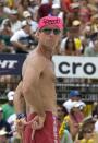 TAMPA - JUNE 3: Karch Kiraly signals his partner during the men's finals against Jake Gibb and Sean Rosenthal in the AVP esurance Tampa Open on June 3, 2007 in Tampa, Florida. Gibb/Rosenthal won against Kiraly/Wong in two games, 21-18, 21-17. (Photo by Holly Stein/AVP via Getty Images)