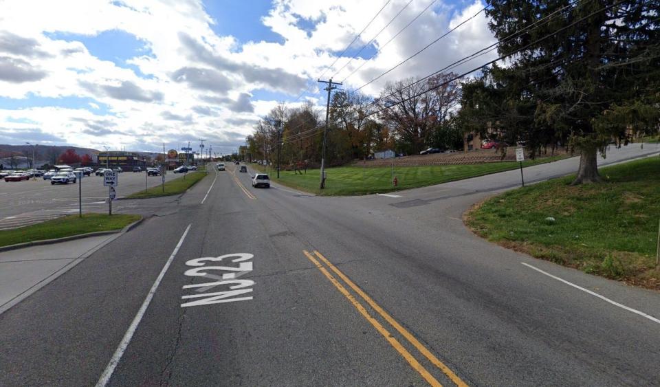 Route 23 in Franklin Borough looking south. Authorities say Darian Carver's vehicle was pulling out of the ShopRite parking lot, at left, and attempted to head north in the southbound lane, causing a Franklin Borough patrol vehicle, traveling southbound, to collide with his Honda Prelude near Walsh Road, at right.