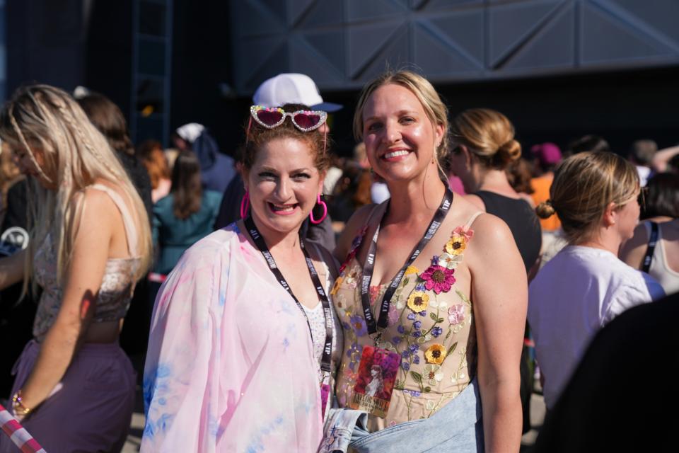 Raina Santucci (left) and her friend traveled from Champaign, Illinois, to Stockholm, Sweden, to participate in the Eras Tour.