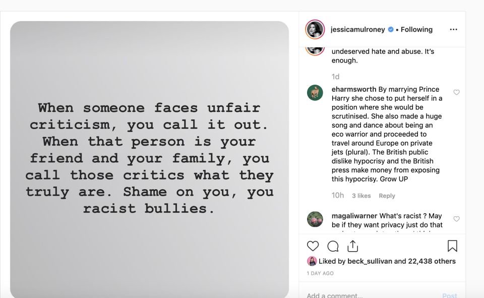 Billionaire media heiress lashes out at Meghan Markle. Photo: Instagram/jessicamulroney.