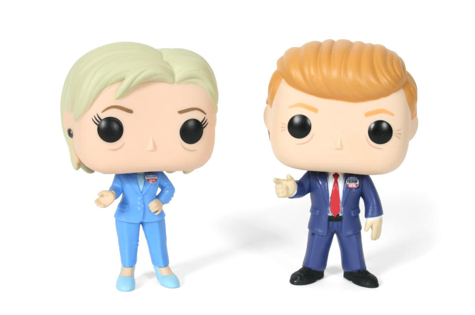 It's the candidates as you've never seen them before: Cute, with big eyes and tiny bodies. These Funko dolls of <a href="http://www.allposters.com/-sp/Hillary-Clinton-POP-Figure-Posters_i14293327_.htm" target="_blank">Clinton</a> and<a href="http://www.allposters.com/-sp/Donald-Trump-POP-Figure-Posters_i14293328_.htm" target="_blank"> Trump </a>allow you to show your support with an added benefit: Their lack of mouths (which means you can't hear them talk). (AllPosters.com, $12.99)&nbsp;