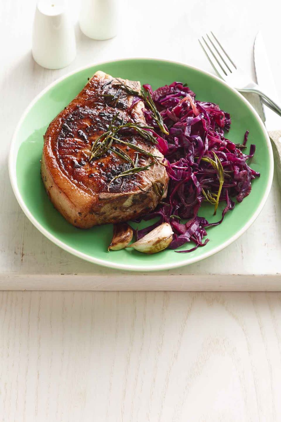 Rosemary Skillet Pork Chops with Quick Braised Cabbage