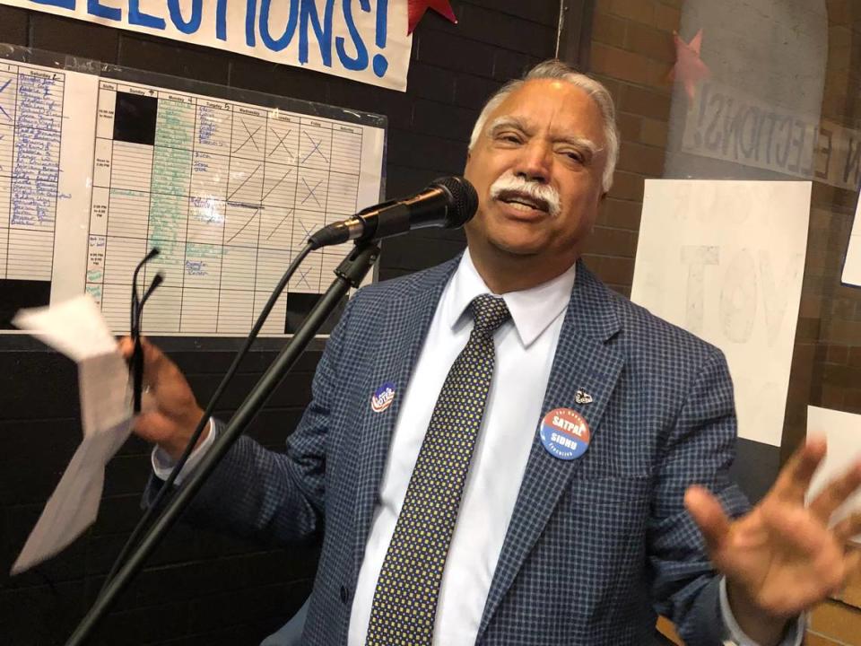Whatcom County Executive Satpal Sidhu speaks to supporters at his election-night party at the Whatcom Democrats’ office in downtown Bellingham on Nov. 5, 2019. Lacey Young/The Bellingham Herald