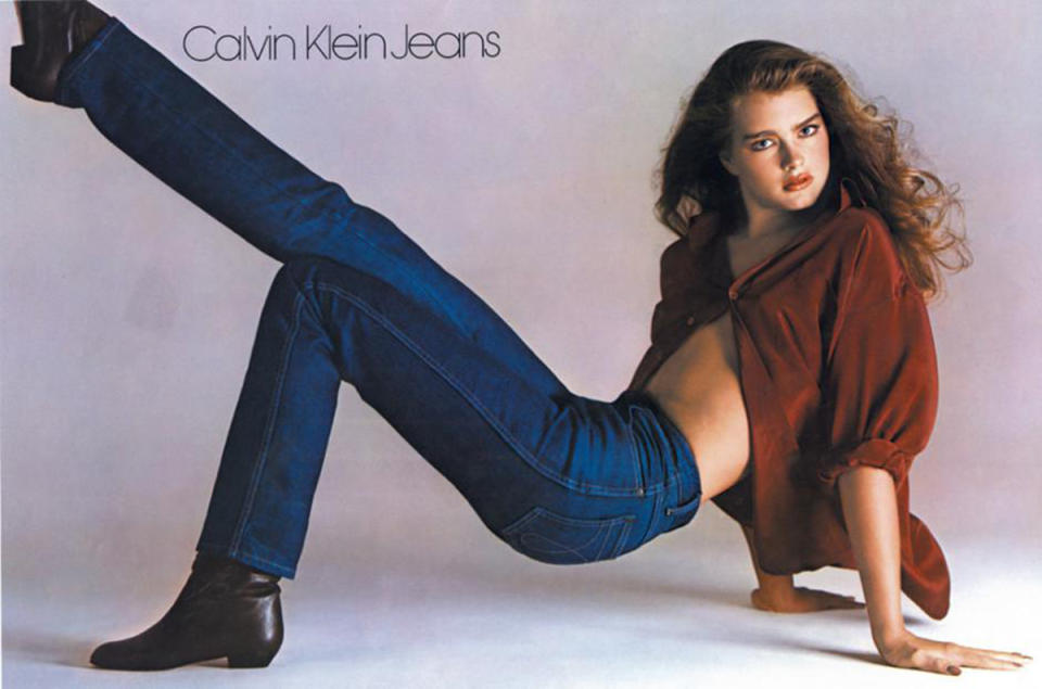 Brooke Shields models for Calvin Klein jeans in 1980.