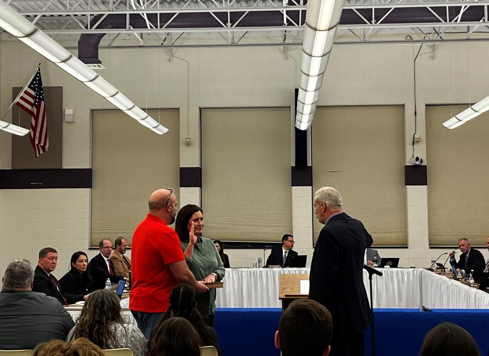 Jane Owsiak (standing, middle) was sworn into the CLSD school board of directors on Feb. 13.