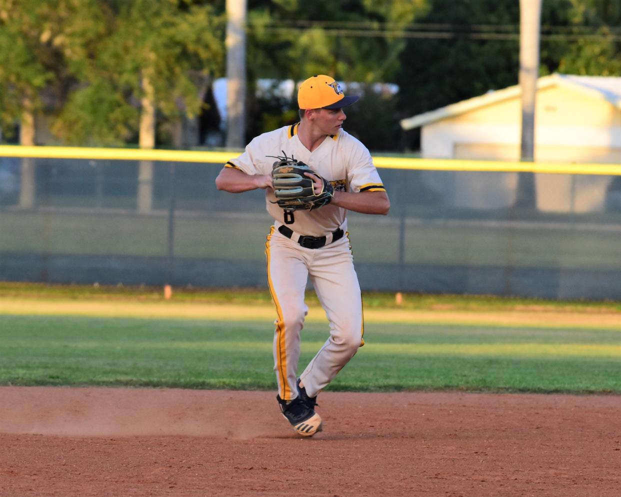 Boca Raton's Brian Parkinson makes a clean play for the out at shortstop during a regular season game against Suncoast on April 23, 2024.