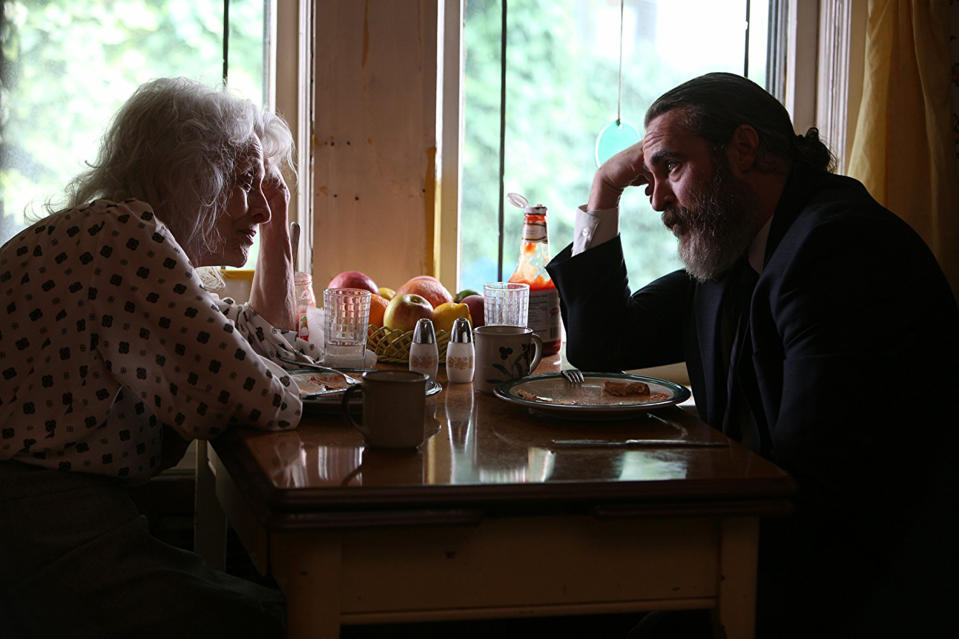 Judith Roberts, in a scene with Phoenix, plays Joe’s mother in <em>You Were Never Really Here</em>. (Photo: Amazon Studios)