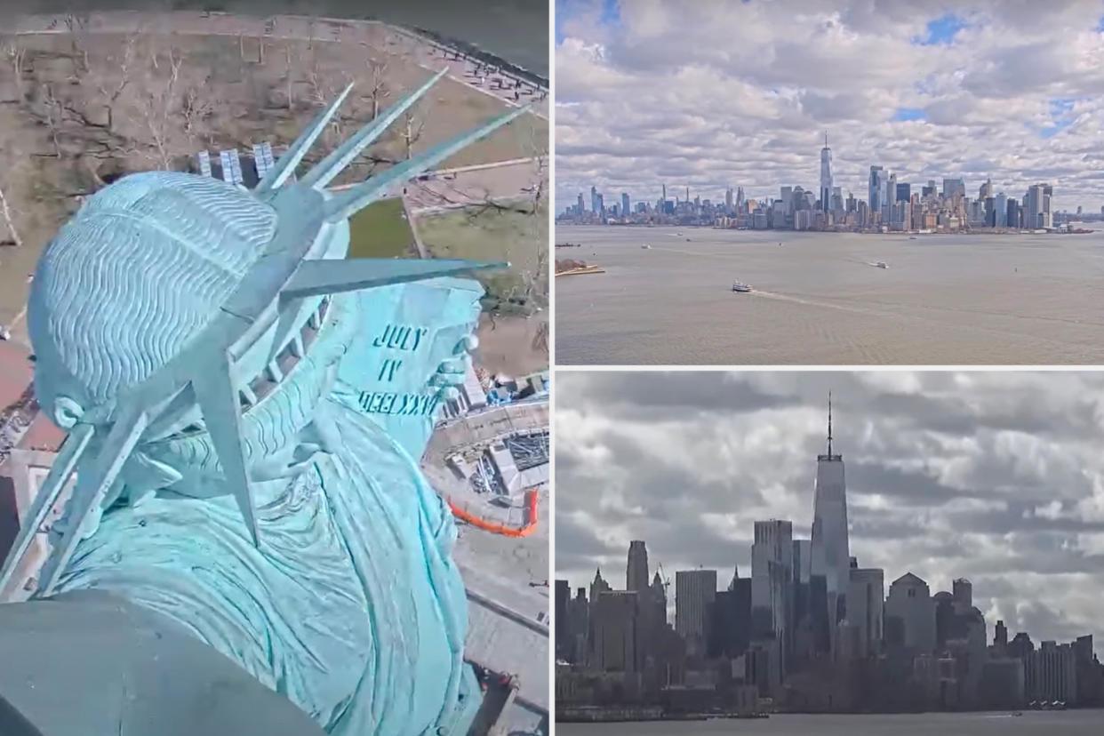 Statue of Liberty with a cityscape in the background