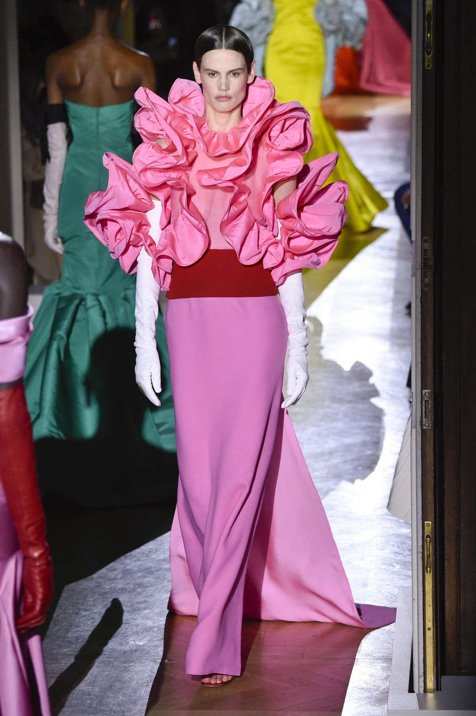 A model walks the runway during the Valentino haute couture spring/summer 2020 show.