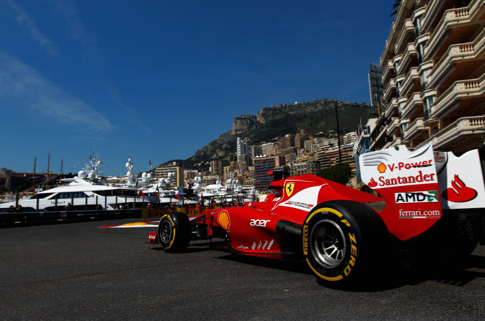 Fernando Alonso of Spain and Ferrari drives during practice for the Monaco Formula One Grand Prix at the Monte Carlo Circuit on May 24, 2012 in Monte Carlo, Monaco. (Paul Gilham/Getty Images)