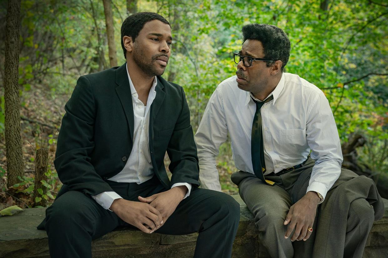 Elias (Johnny Ramey, left) wrestles with his secret relationship with Bayard (Colman Domingo).