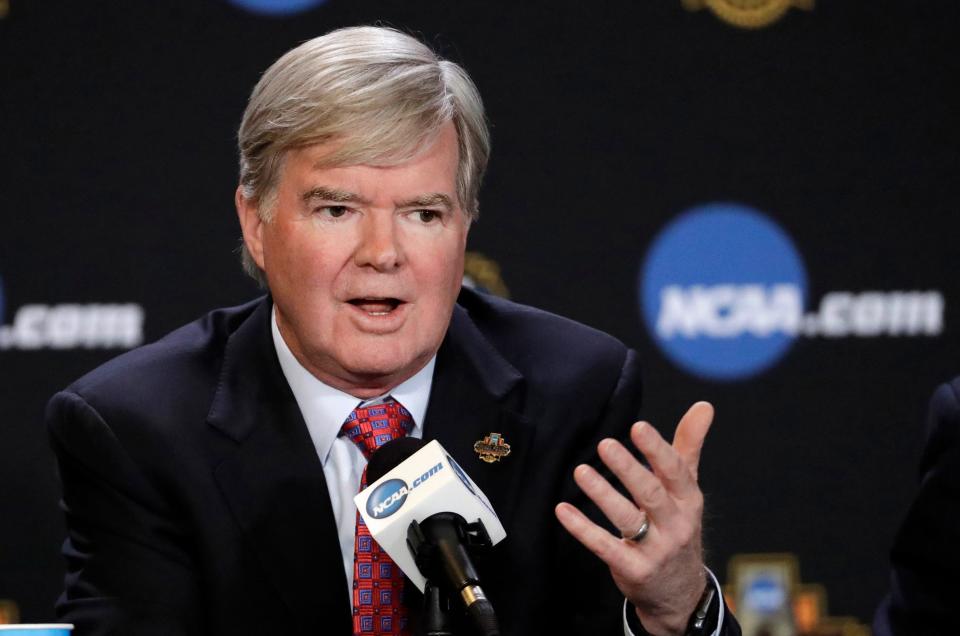 NCAA President Mark Emmert during a March 2017 news conference in Glendale, Arizona.