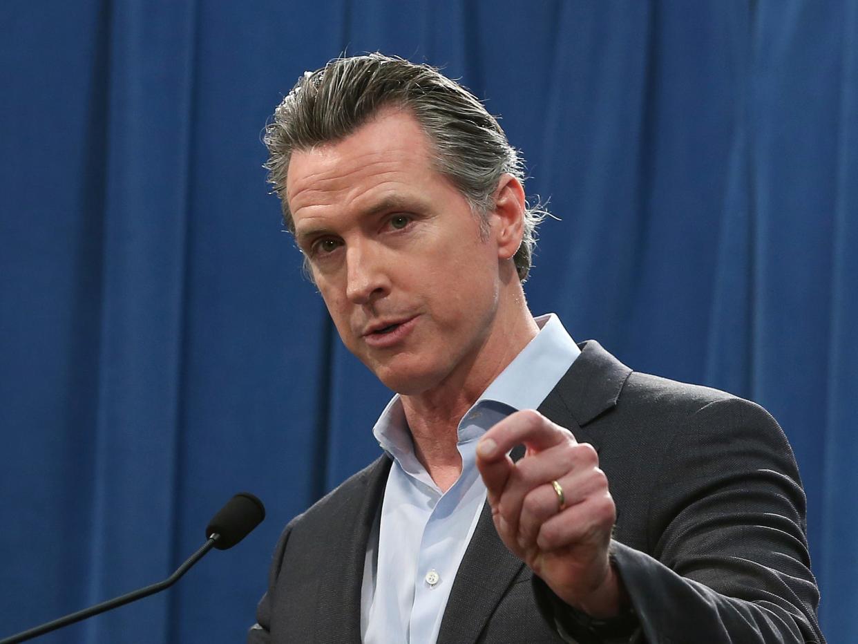 EMBARGO HOLD FOR RELEASE FOR PUBLICATION ON WEDNESDAY, MAR. 13, AND THEREAFTER - FILE - In this Monday Feb. 11, 2019 file photo Calif. Gov. Gavin Newsom answers questions at a Capitol news conference, in Sacramento, Calif. Newsom is expected to sign a moratorium on the death penalty in California Wednesday, March 13, 2019. (AP Photo/Rich Pedroncelli, File)