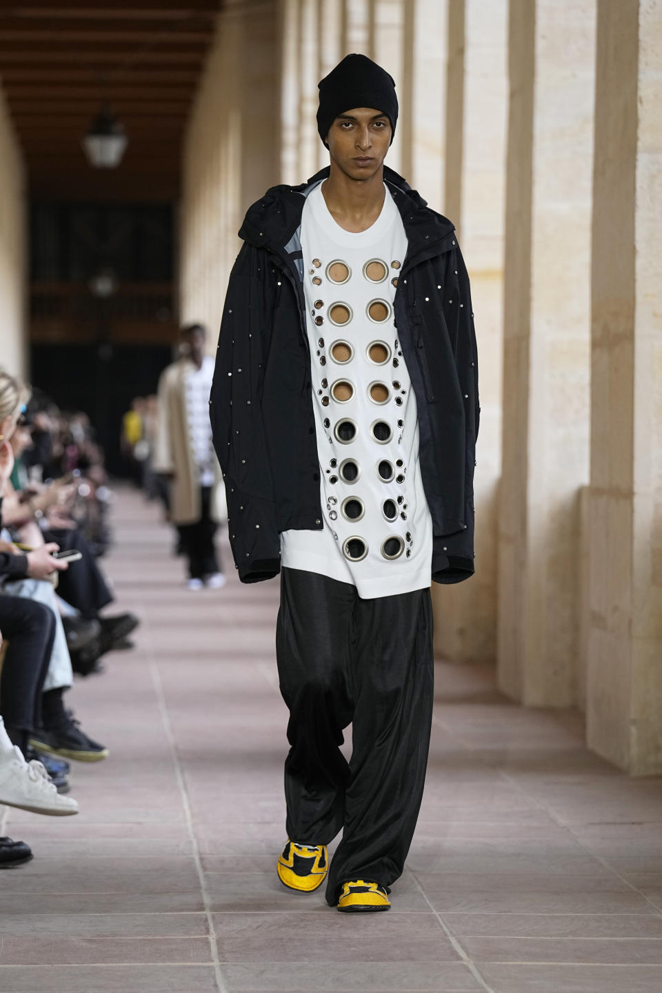 A model wears a creation for Givenchy Menswear Spring/Summer 2024 fashion collection presented in Paris, Thursday, June 22, 2023. (AP Photo/Michel Euler)