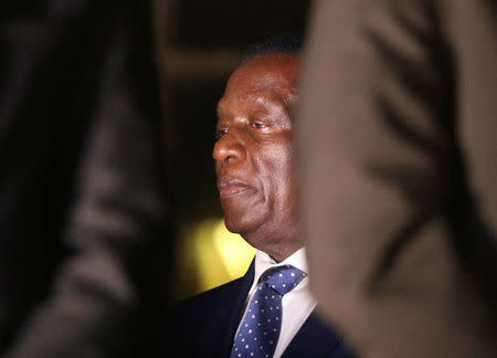 Zimbabwe's former vice president Emmerson Mnangagwa, who is due to be sworn in to replace Robert Mugabe as President, addresses supporters in Harare, Zimbabwe, November 22, 2017. REUTERS/Philimon Bulawayo