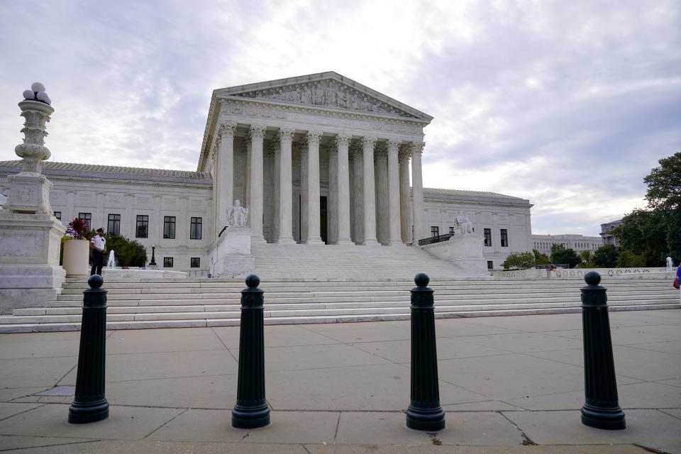 In this Oct. 4, 2021 photo, the Supreme Court is seen on the first day of the new term, in Washington. The Supreme Court sounded ready Wednesday to reinstate the death penalty for convicted Boston Marathon bomber Dzhokhar Tsarnaev. In more than 90 minutes of arguments, the court's six conservative justices seemed likely to embrace the Biden administration's argument that a federal appeals court mistakenly threw out Tsarnaev's death sentence for his role in the bombing that killed three people near the finish line of the marathon in 2013. (AP Photo/J. Scott Applewhite)