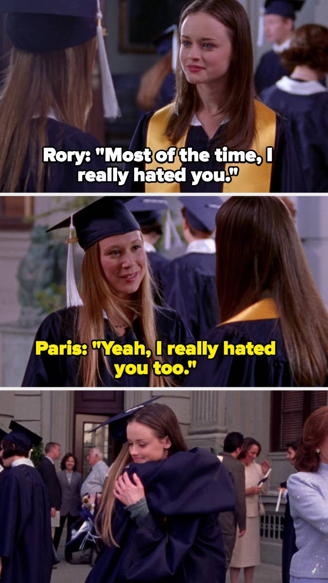 Rory and Paris hug at high school graduation and admit they hated each other most of the time