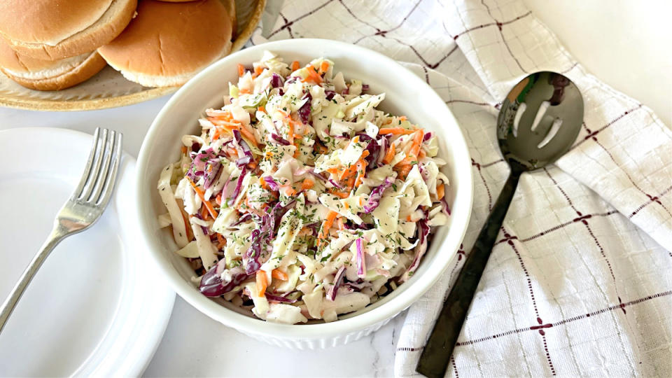 <p>Krista Marshall</p><p>KFC coleslaw has been a beloved favorite for decades, so creating a make-at-home version was a no-brainer. You will love how easy and tasty this Copycat KFC Coleslaw is for your next burger night or <a href="https://parade.com/846382/kristamarshall/30-delicious-dishes-for-the-ultimate-backyard-barbecue/" rel="nofollow noopener" target="_blank" data-ylk="slk:backyard barbecue;elm:context_link;itc:0;sec:content-canvas" class="link ">backyard barbecue</a>.</p><p><strong>Get the Recipe: Copycat KFC Coleslaw</strong></p>