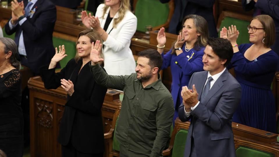 President Zelensky and PM Trudeau both joined in a standing ovation for a Nazi veteran (Cable Public Affairs Channel)