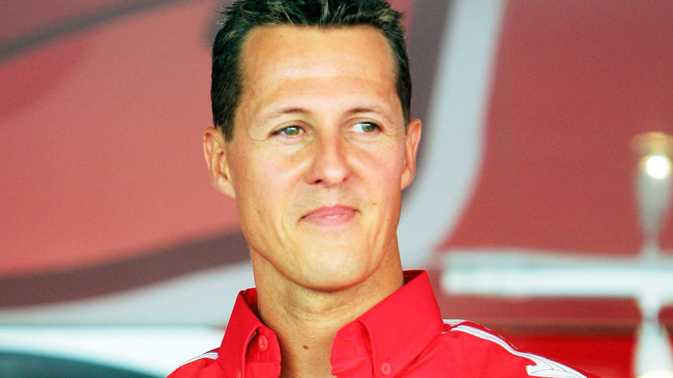 Michael Schumacher looks on at the Italian F1 Grand Prix in 2005. (Photo by Lars Baron/Bongarts/Getty Images)