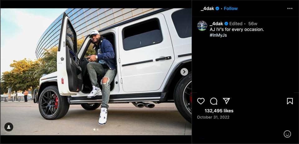 Dak Prescott steps out of his Mercedes-Benz G63 AMG.