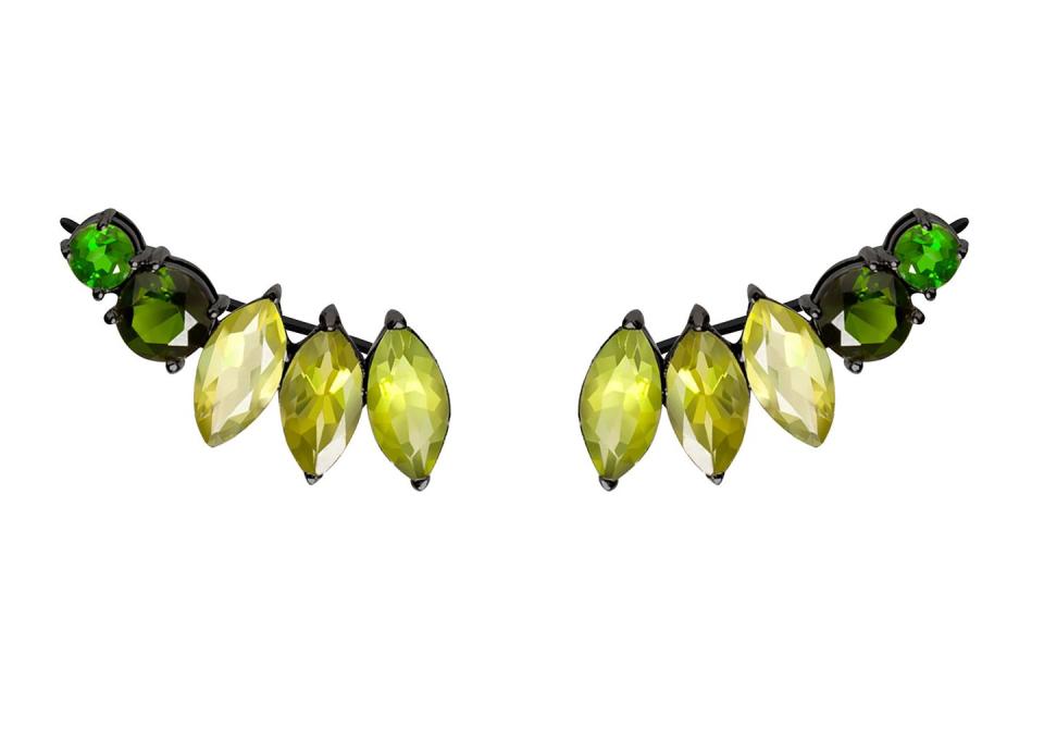 <p>Setting peridots in graduated shades against blackened gold adds a dash of drama to Diaboli Kill’s climbing earrings. </p><p>Black gold and peridot earrings, £2,305, Diaboli Kill</p><p><a class="link " href="https://www.diabolikill.com/products/isadora-green-gemstone-earrings?_pos=1&_sid=b75641ab4&_ss=r" rel="nofollow noopener" target="_blank" data-ylk="slk:SHOP NOW;elm:context_link;itc:0;sec:content-canvas">SHOP NOW</a></p>