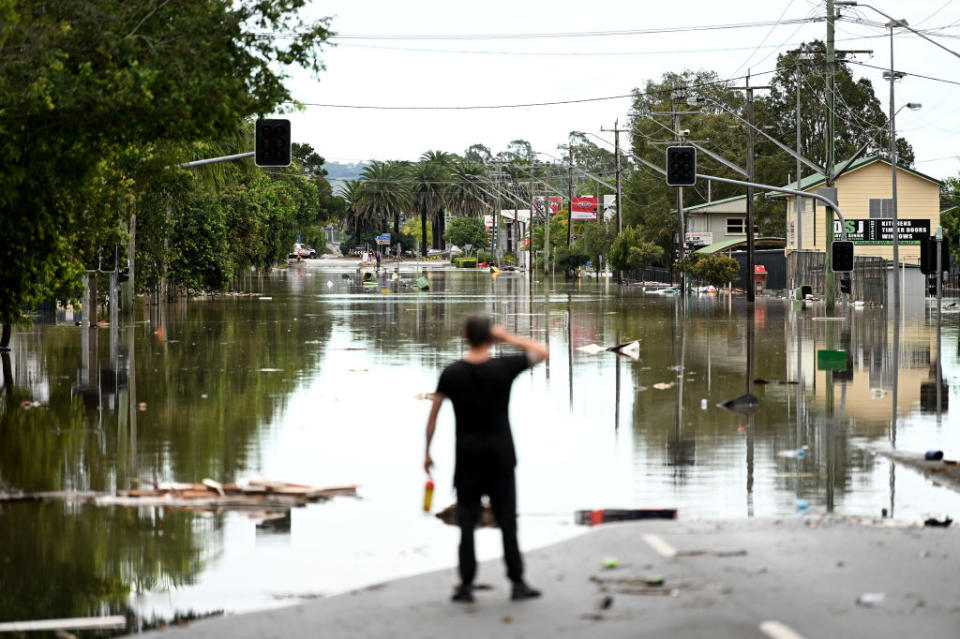 A main street is under floodwater on March 31, 2022 in Lismore, NSW. Source: Getty