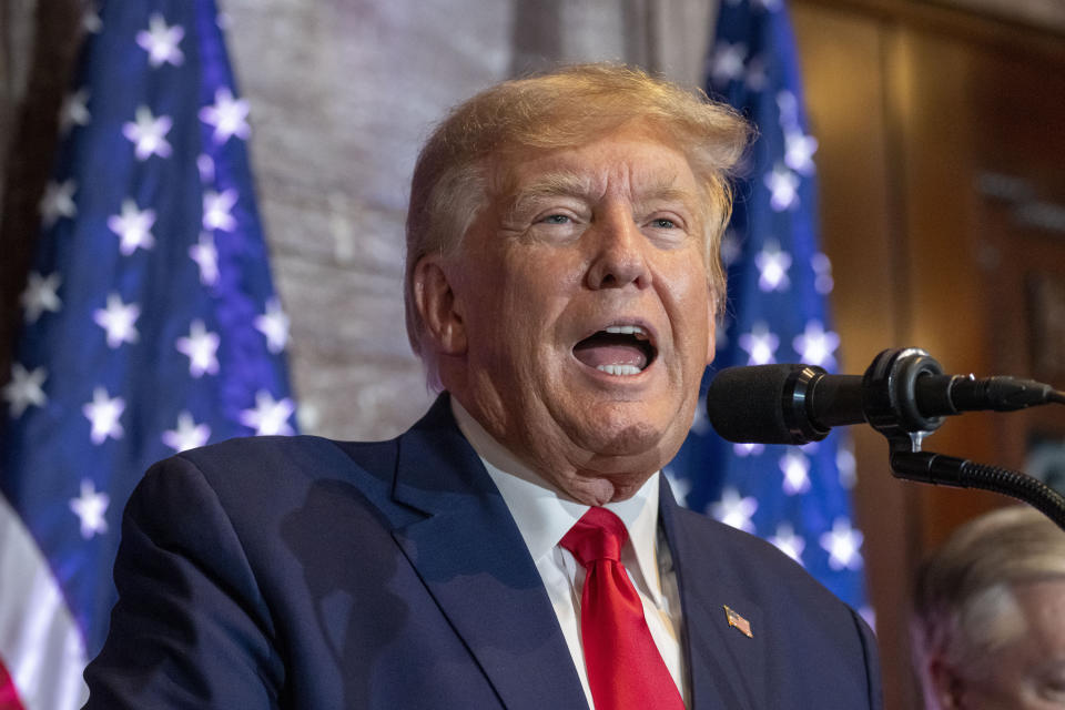 FILE - Former President Donald Trump speaks at a campaign event at the South Carolina Statehouse, Jan. 28, 2023, in Columbia, S.C. Two major conservative groups have signaled they are open to supporting someone other than Donald Trump in the 2024 race for the White House, the latest sign from an increasingly vocal segment of the Republican Party that it’s time to move on from the former president. (AP Photo/Alex Brandon, File)