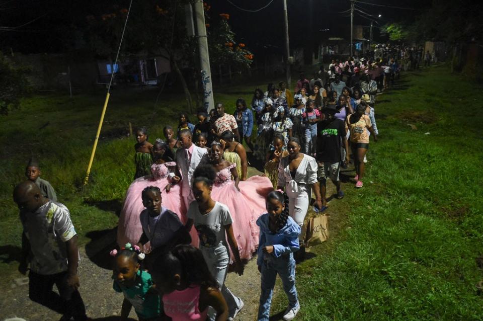 Afro-Colombians take part in the Adoraciones al Nino Dios procession in Quinamayo, department of Valle del Cauca, Colombia