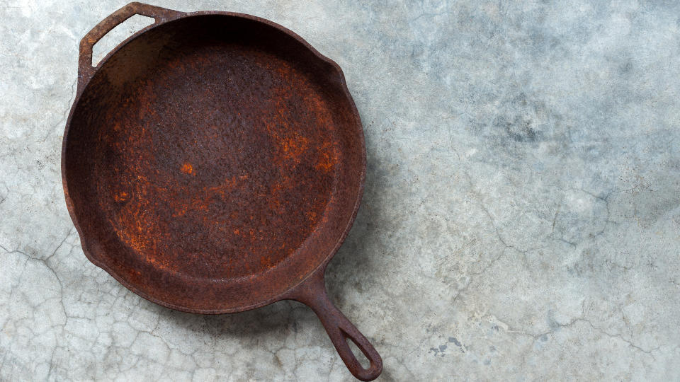 Rusty cast iron pan