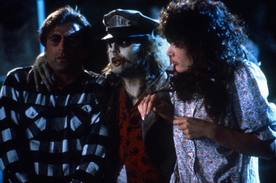 (L-R): Adam (Alec Baldwin), Betelgeuse (Michael Keaton) and Barbara (Geena Davis) in "Beetlejuice"