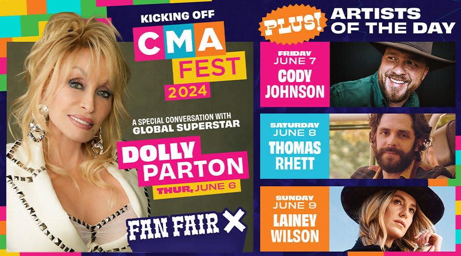 Dolly Parton, Cody Johnson, Thomas Rhett, Lainey Wilson and more will be present at 2024's CMA Fest's Fan Fair X at Music City Center