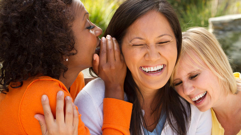 Three women enjoying each other's company and not worried about not being liked