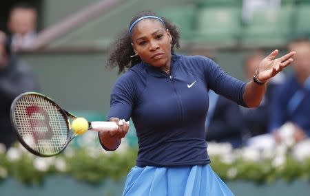 Williams returns the ball. Tennis - French Open - Roland Garros - Serena Williams of the U.S. v Elina Svitolina of Ukraine - Paris, France - 1/06/16. REUTERS/Gonzalo Fuentes