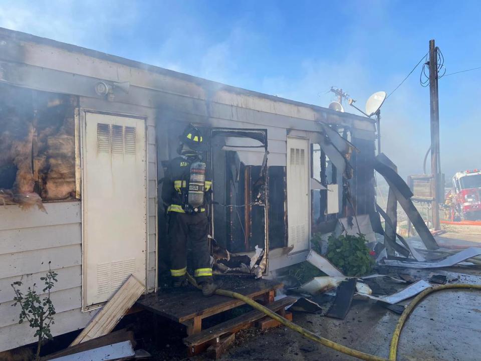 A mobile home was destroyed by a fire January 25, 2022 near Atascadero. The cause is being investigated.