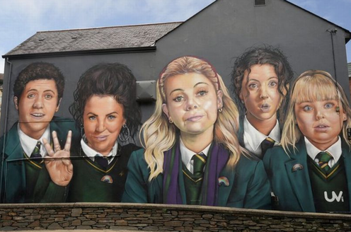 <span class="caption">A mural in Derry celebrates the series' much-loved characters.</span> <span class="attribution"><a class="link " href="https://www.channel4.com/programmes/derry-girls" rel="nofollow noopener" target="_blank" data-ylk="slk:Channel 4;elm:context_link;itc:0;sec:content-canvas">Channel 4</a></span>