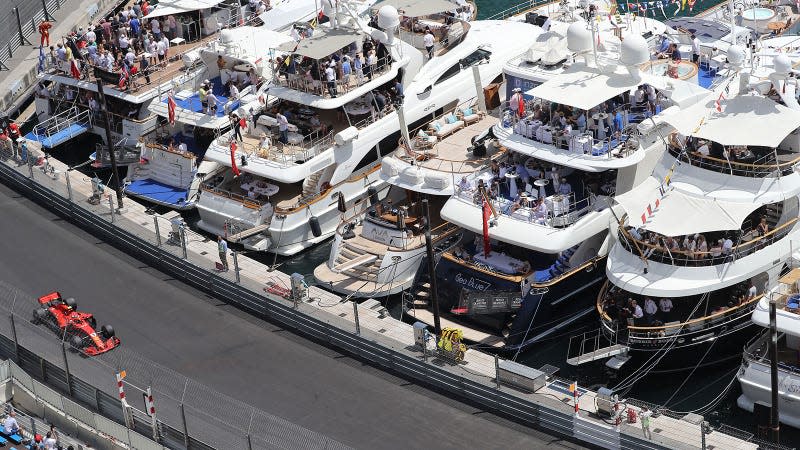A photo of yachts overlooking to Monaco Grand Prix. 