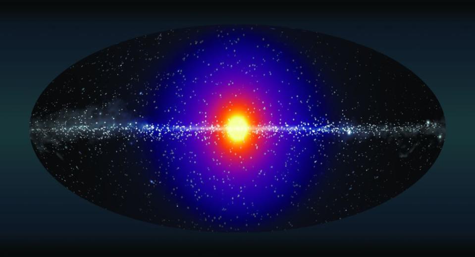Scientists think that dark matter produces a bright and spherical halo of X-ray emission around the center of the Milky Way.