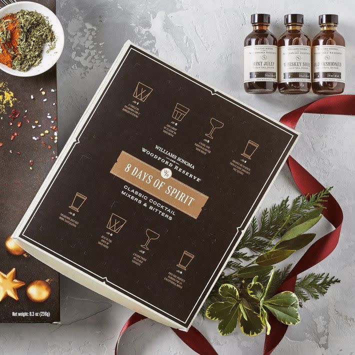 <p><strong>Q & A</strong></p><p>Williams Sonoma</p><p><strong>$145.95</strong></p><p>Okay, yes this doesn't include alcohol, but it does have all the cocktail. mixers and bitters to make eight different bourbon cocktails. Just grab your favorite bottle, and you're all set.</p>