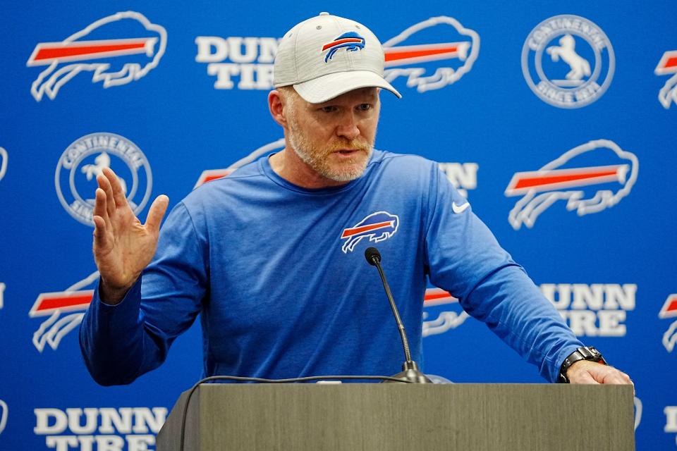 Buffalo Bills head coach Sean McDermott speaks about the allegations against Matt Araiza during a press conference Friday night.