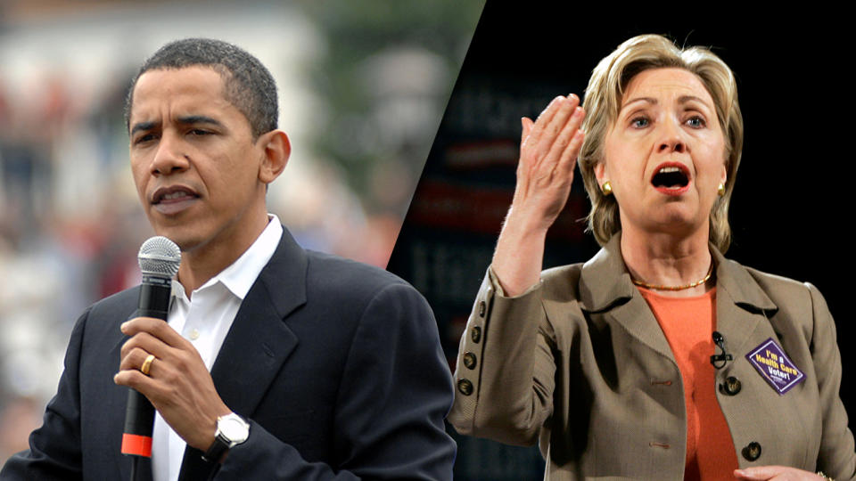 Democratic presidential candidates Sen. Barack Obama; and, Sen. Hillary Clinton on the campaign trail in 2007. (Photos: Gregory Smith/AP, Elise Amendola/AP)