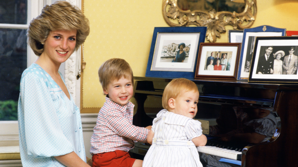 4. October 4, 1985: Prince William with the Princess of Wales and Prince Harry